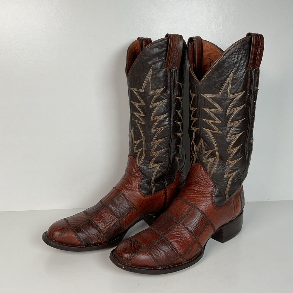 Vintage Sanders Shark Patchwork Cowboy Boots | Exotic | Extra Narrow | 11.5 AA